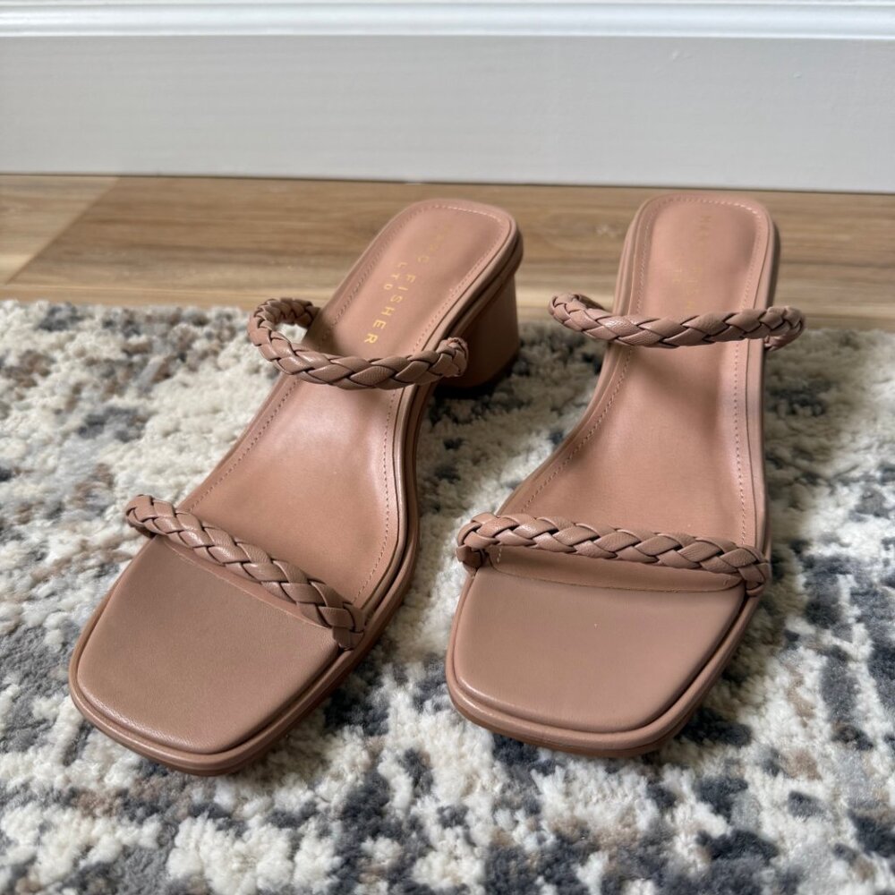 NWOB Marc Fisher LTD Thoral Women's Braided Block Heel Sandal Light Natural Sz 8